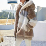 Warm Plush Patchwork Hooded Winter Coat