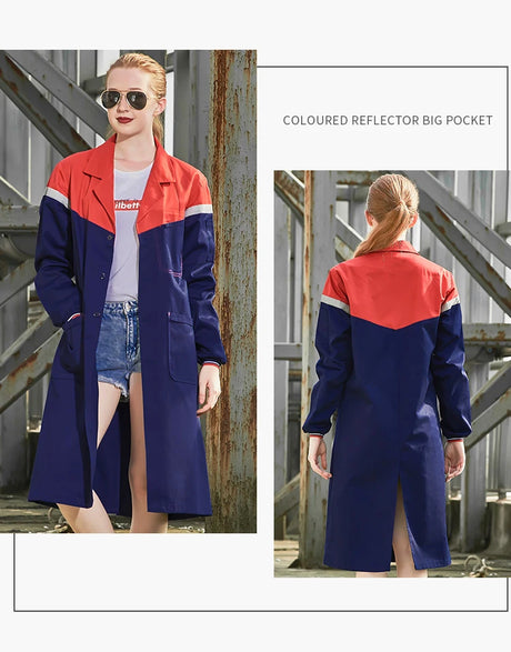 Model wearing a stylish coloured reflector jacket with big pockets, featuring a trendy design and practical elements.