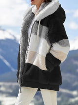 Warm Plush Patchwork Hooded Winter Coat