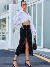 SpiceShape™ – Button Bodycon Denim Skirt (Autumn/Winter Streetwear)