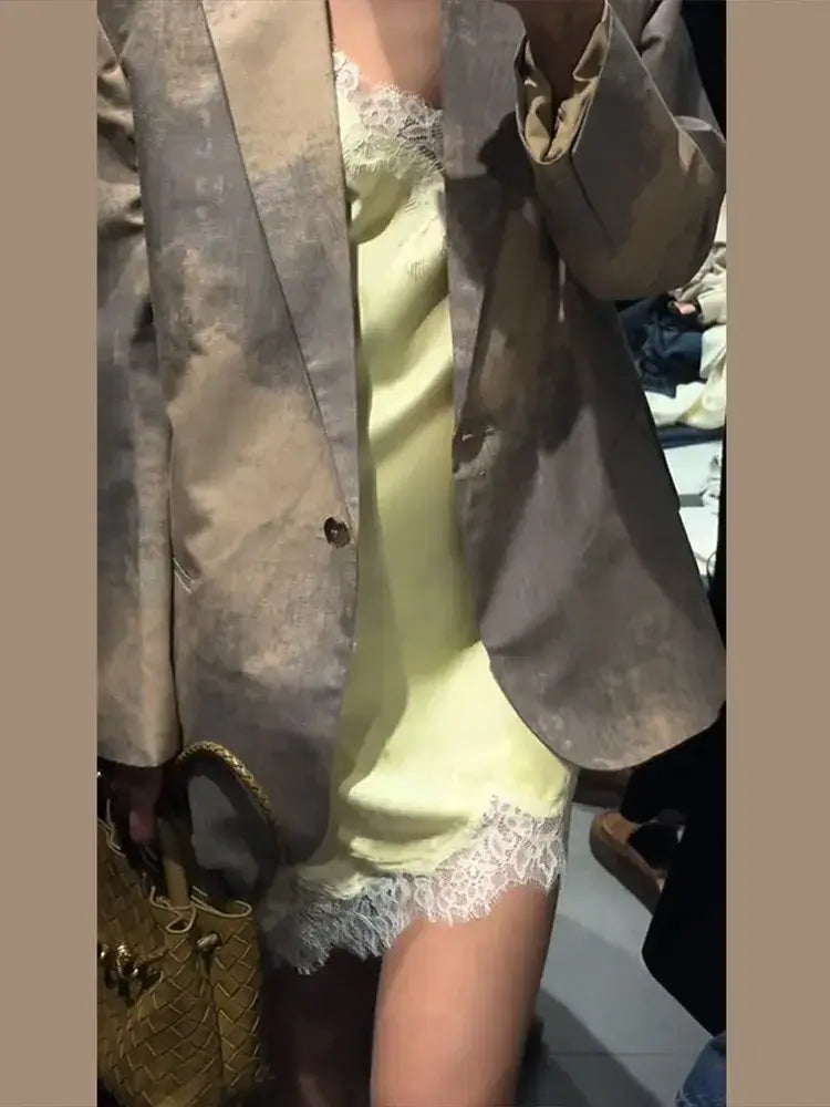 Women Lace Patchwork Dress Jacket Set