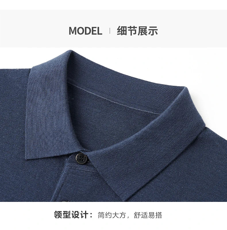 Men Short Sleeve Wool Polo Knit