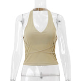 Korean Fashion Backless Halter Crop Tank