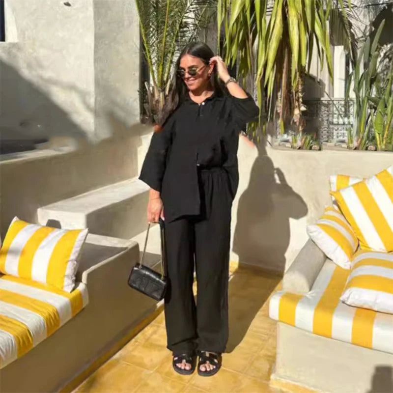 Women Cotton Wide Leg Pant Set