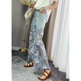 Women Floral Hollow Out Vintage Jeans