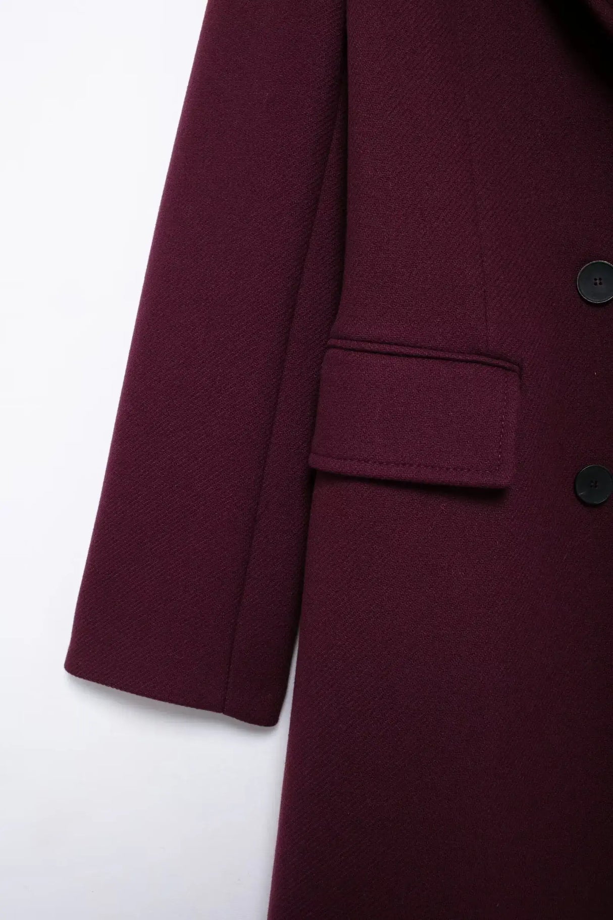 Women Burgundy Woolen Double Breasted Coat