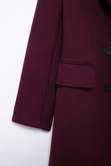 Women Burgundy Woolen Double Breasted Coat