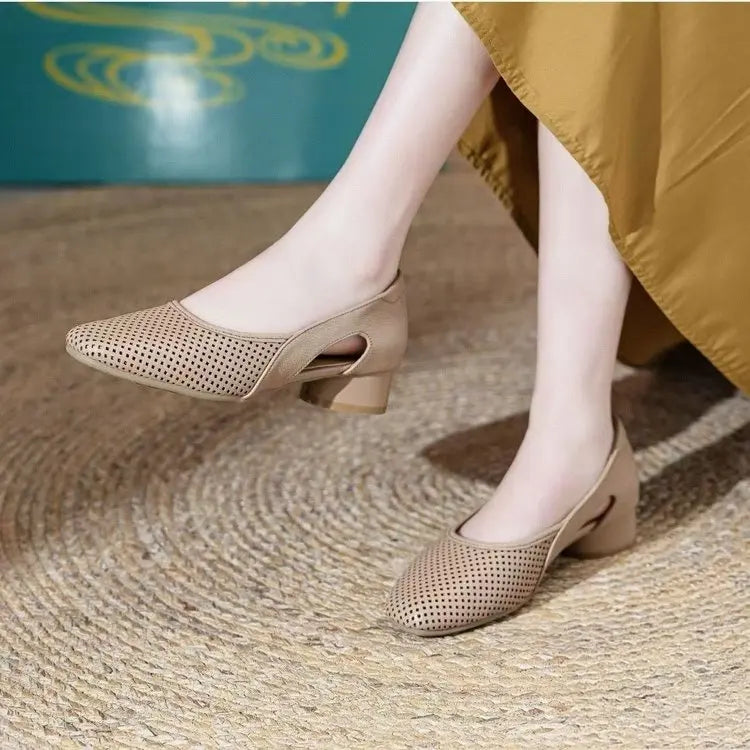 Perforated Pointed Toe Pumps – Breathable & Stylish 2025