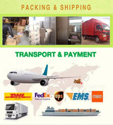 Images of packing and shipping methods including boxes, trucks, and various transport options like planes and ships.