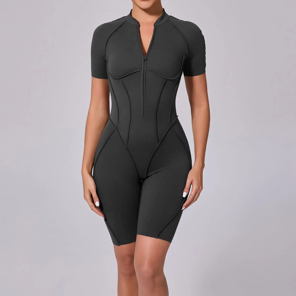 Women Sports Zipper Short Jumpsuit