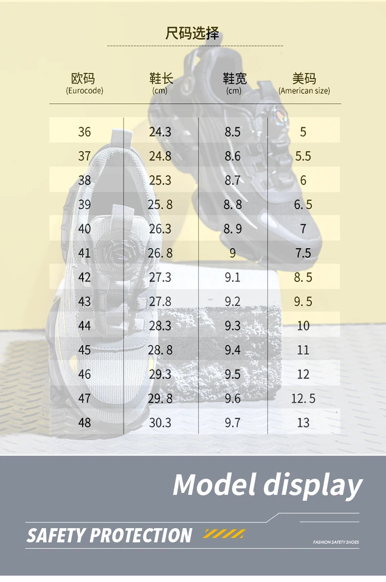 Men Rotating Button Steel Toe Safety Shoes