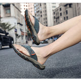 Men Cow Leather Beach Flip Flops Sandals