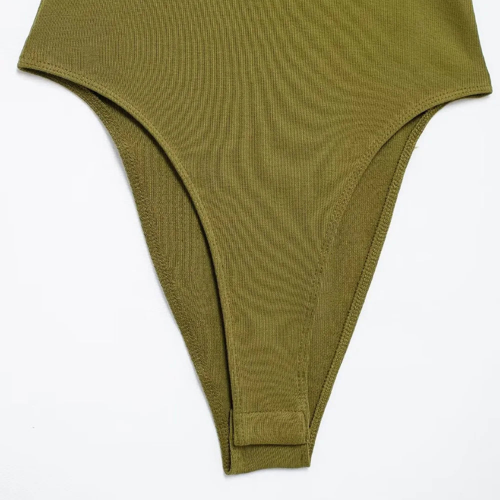 Women Ribbed Snap Button Bodysuit