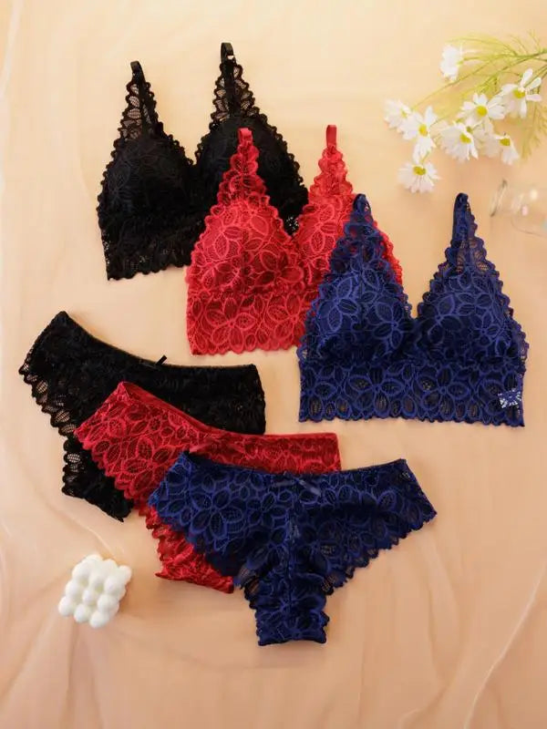 Women Contrast Lace Bra Set