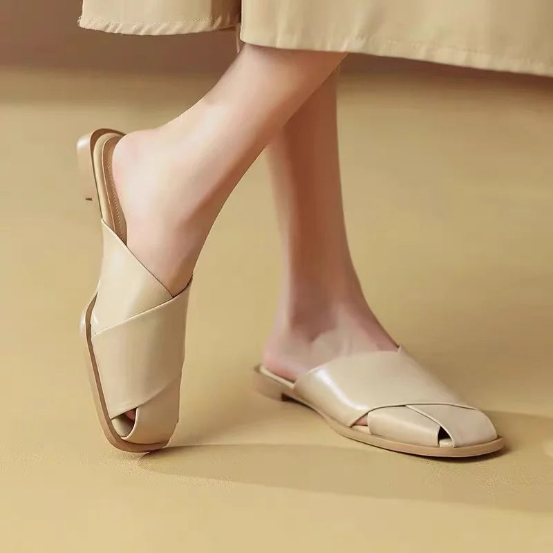 Women Summer Mules – Elegant Square Closed Toe Flats
