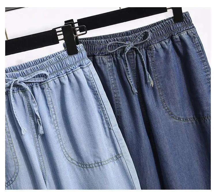 Women Ice Silk Wide Leg Jeans