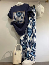 Women Summer Patchwork T-Shirt Pants Set