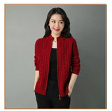 Women Zipper High Collar Knit Cardigan