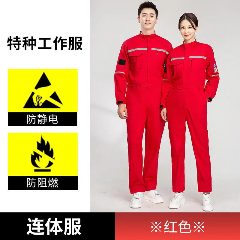 Anti-static flame-resistant welding suit in red, ideal for safety and protection in industrial work environments.