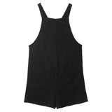 Sleeveless ribbed maternity jumpsuit in black, designed for comfort and style during summer, featuring loose fit and pockets.