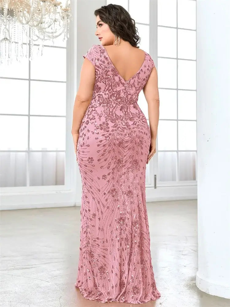 Women Plus Size Mermaid Sequin Formal Prom Dress