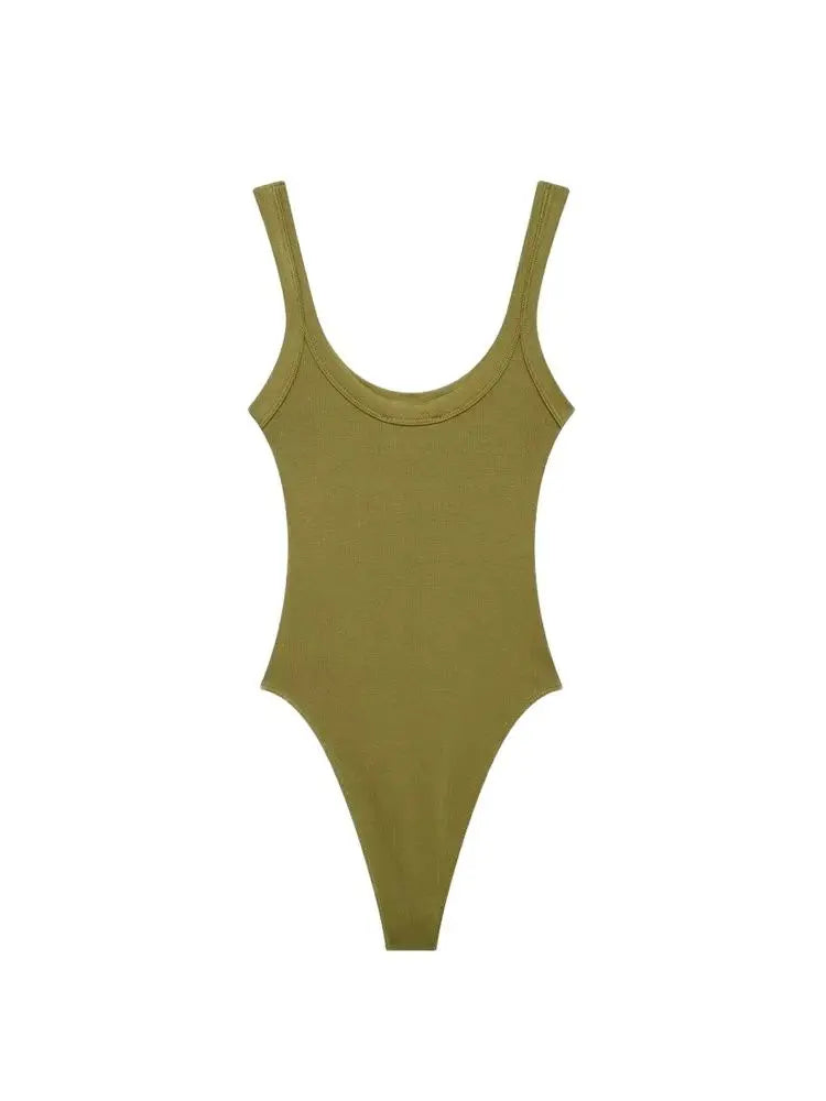 Women Ribbed Snap Button Bodysuit