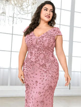 Women Plus Size Mermaid Sequin Formal Prom Dress