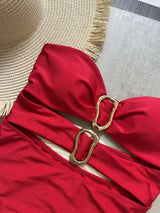 Women Metal Ring Bandeau Swimsuit