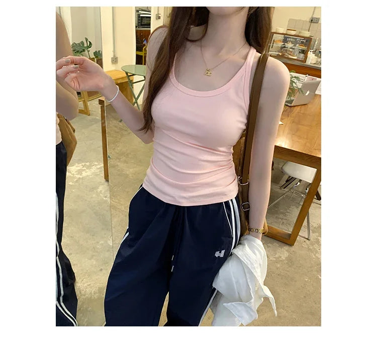 Basic Ribbed O-Neck Camisole Tank Top