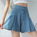Women's Loose Pleated Denim Shorts