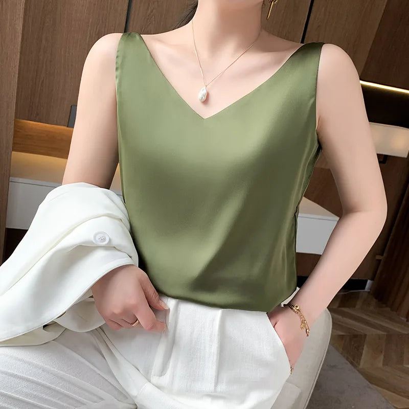 Korean Style V-Neck Solid Tank Top