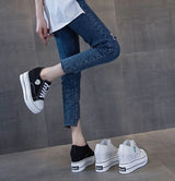 Women Canvas Shoes Black Platform Sneakers