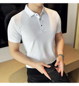Men Ice Silk Polo Shirt Brown Top