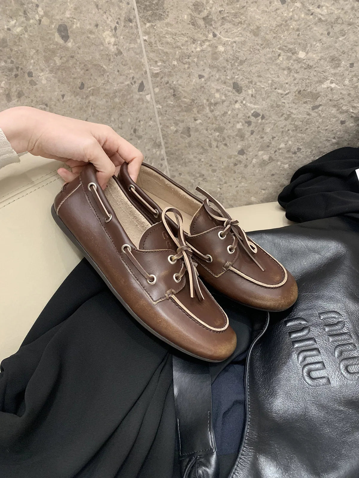 Women Loafers – Genuine Leather Lace-Up Flats 2025