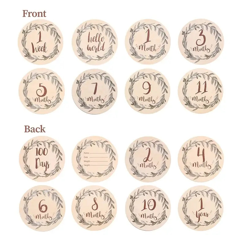 Set of 12 baby milestone cards featuring months and special events for newborns with floral design.