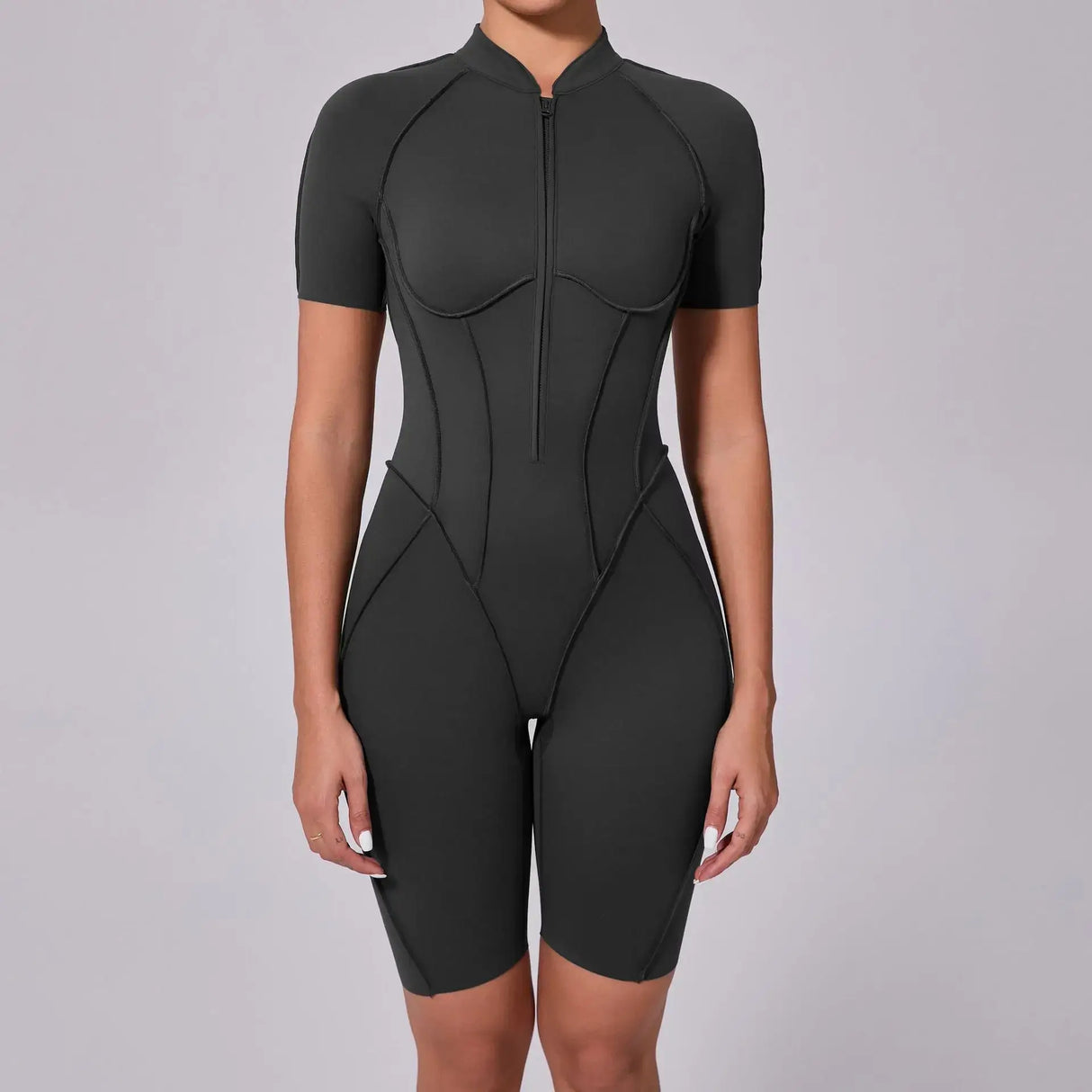 Women Sports Zipper Short Jumpsuit