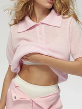 Women's Polo Collar Hollow Knit Sweater