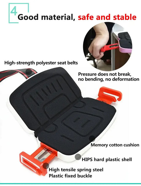 Ifold Portable Baby Car Seat features high-strength polyester seat belts and memory cotton cushion for comfort and safety.
