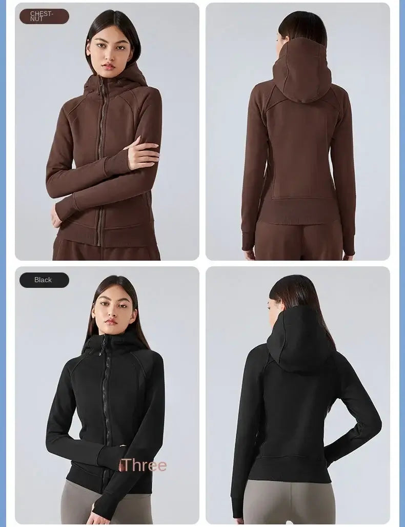 Women Thick Warm Hooded Sports Jacket