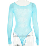 Women's Knitted Rhinestone Long Sleeve Bodysuit – Sexy Y2K Outfit