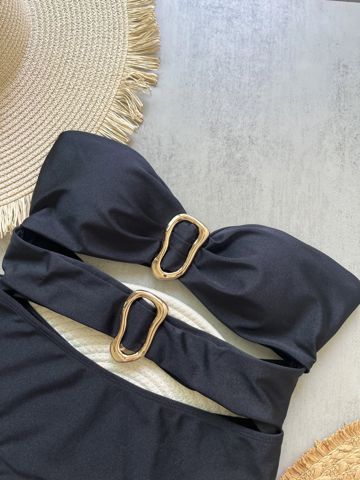 Women Metal Ring Bandeau Swimsuit