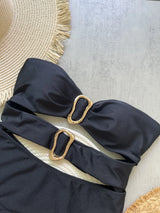 Women Metal Ring Bandeau Swimsuit