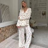 Women Cotton Pajama Set with Hearts