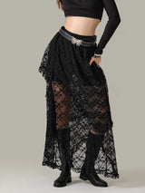 Women Navy Lace Maxi Skirt