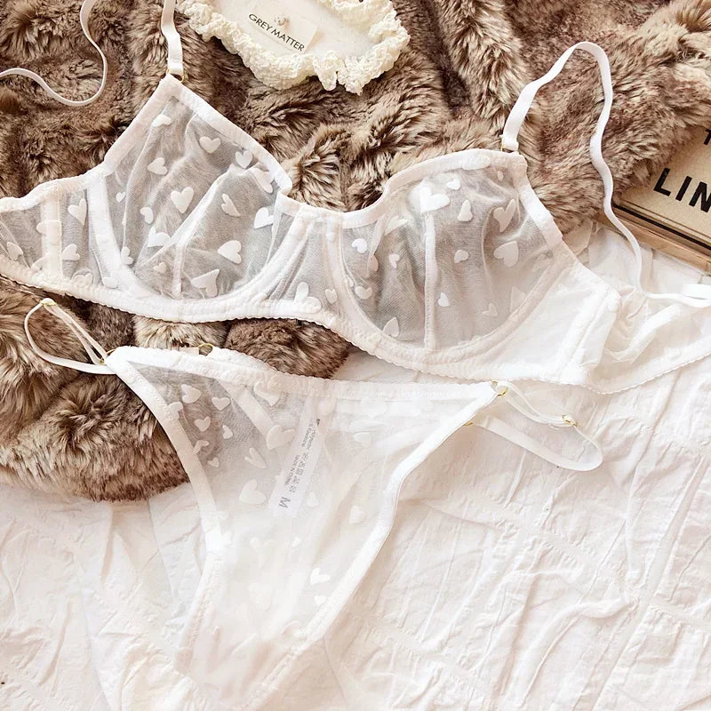 Women Mesh Heart Lingerie Set