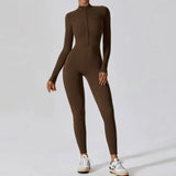 Women Fitness Zipper Long Sleeve Jumpsuit