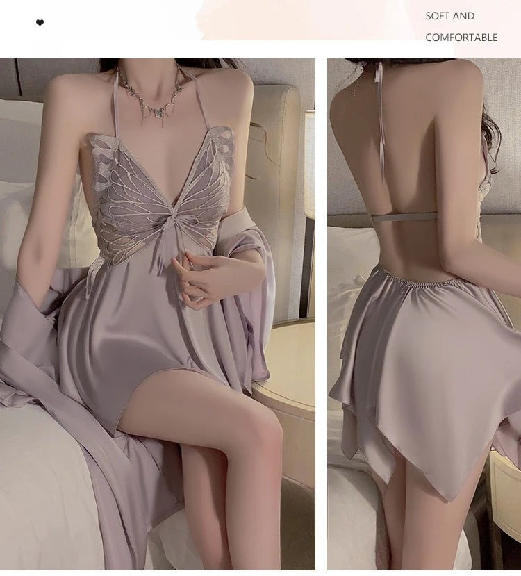 Women Bow Robe Sleep Set