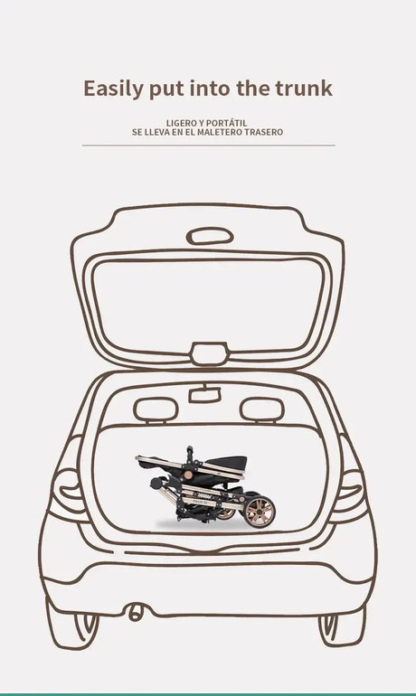 Compact baby stroller easily fits into car trunk, perfect for on-the-go parents, showcasing portability and convenience.