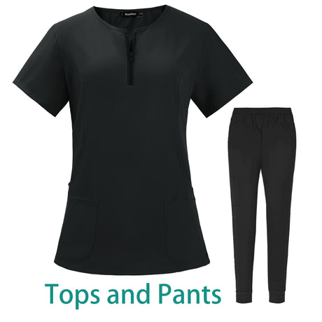 7-color nursing work uniform featuring a zipper v-neck top and pants, ideal for beauty salons and laboratories.
