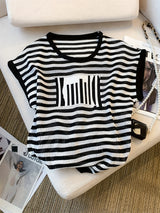 Women's Striped O-Neck Crop Sweater